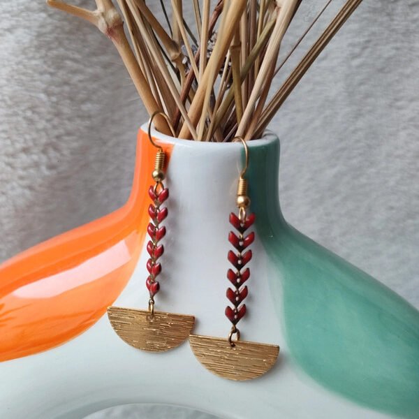 Boucles d'oreilles chaîne épis rouge
