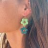 Boucles d'oreilles doubles fleurs vertes