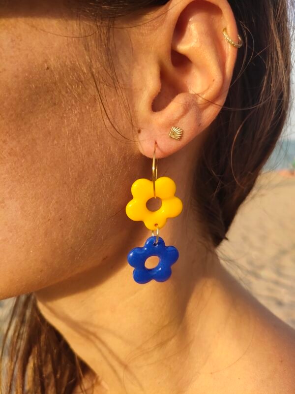 oplus_32 Boucles d'oreilles doubles fleurs jaunes et bleues