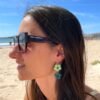 Boucles d'oreilles doubles fleurs vertes