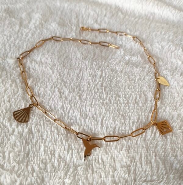 Collier doré breloques oiseau