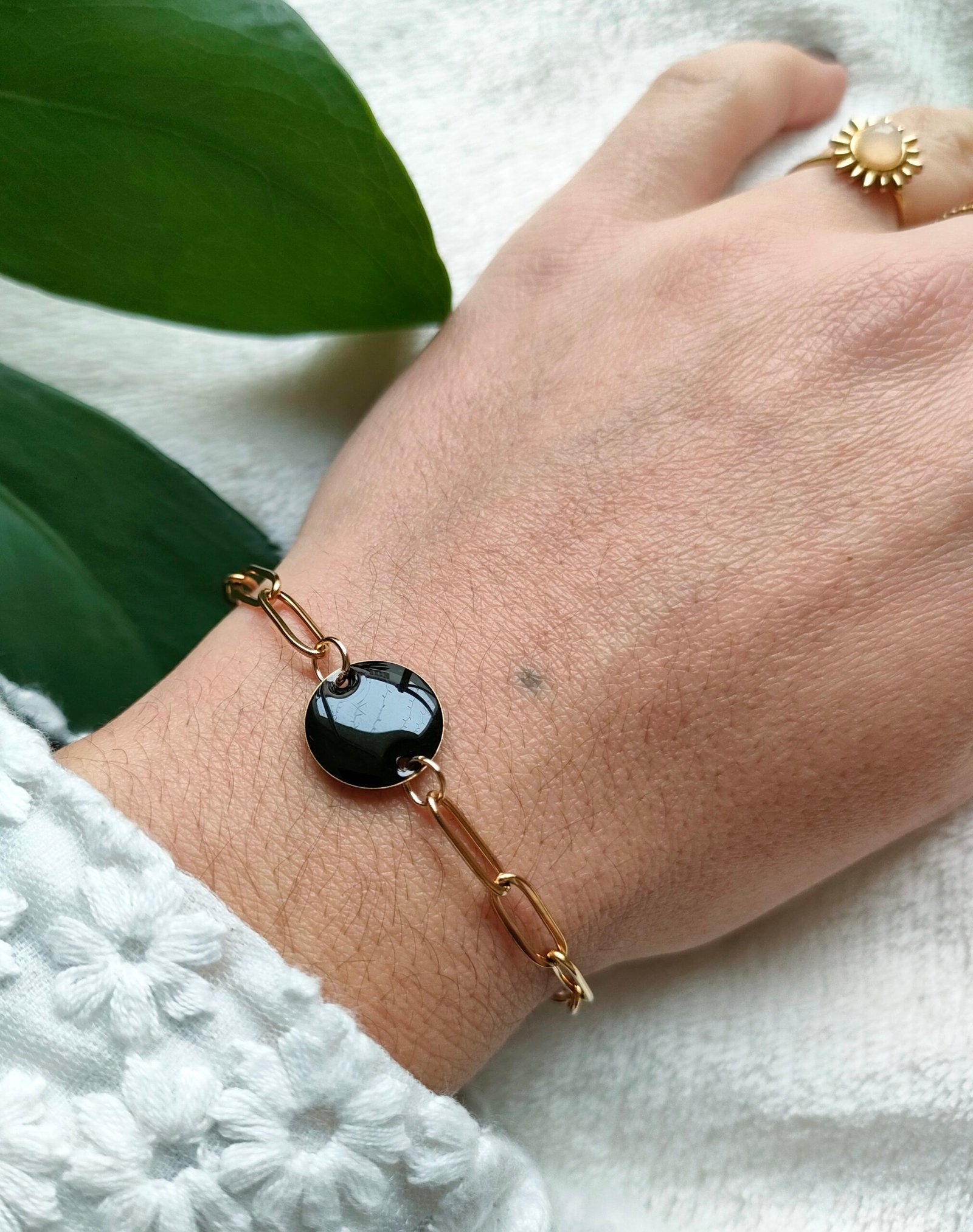 Bracelet sequin rond noir