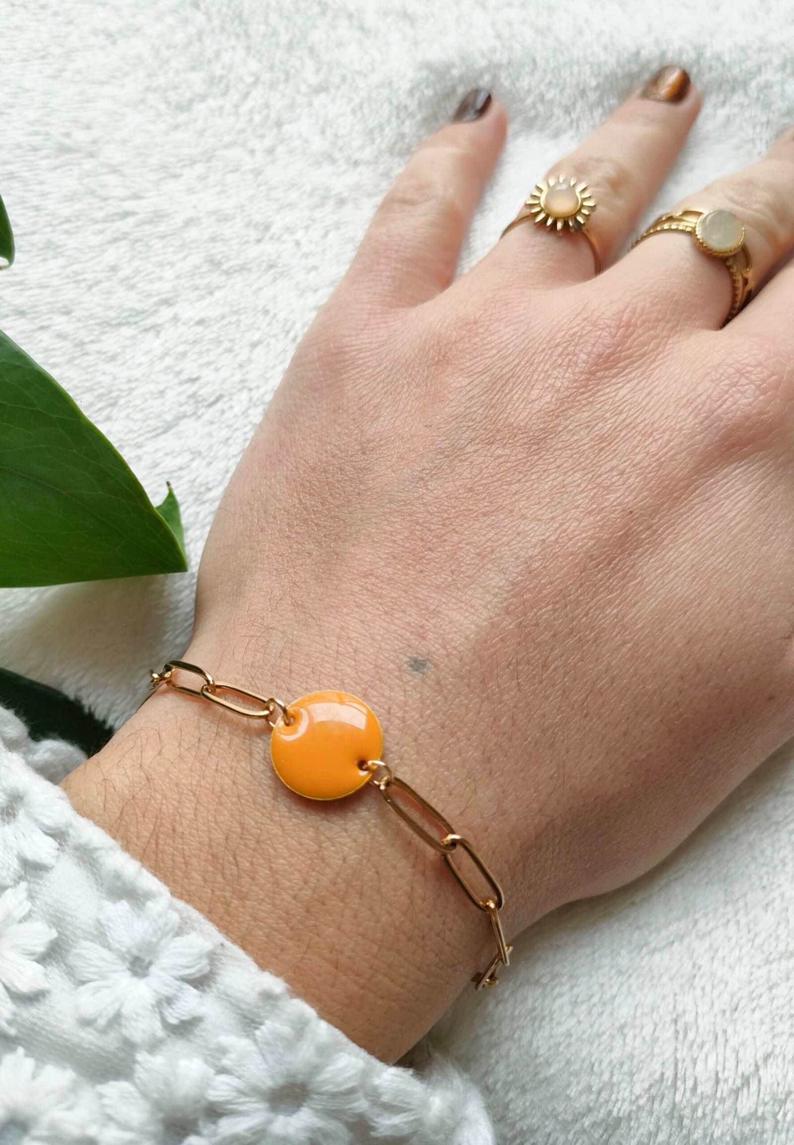 Bracelet sequin rond jaune moutarde