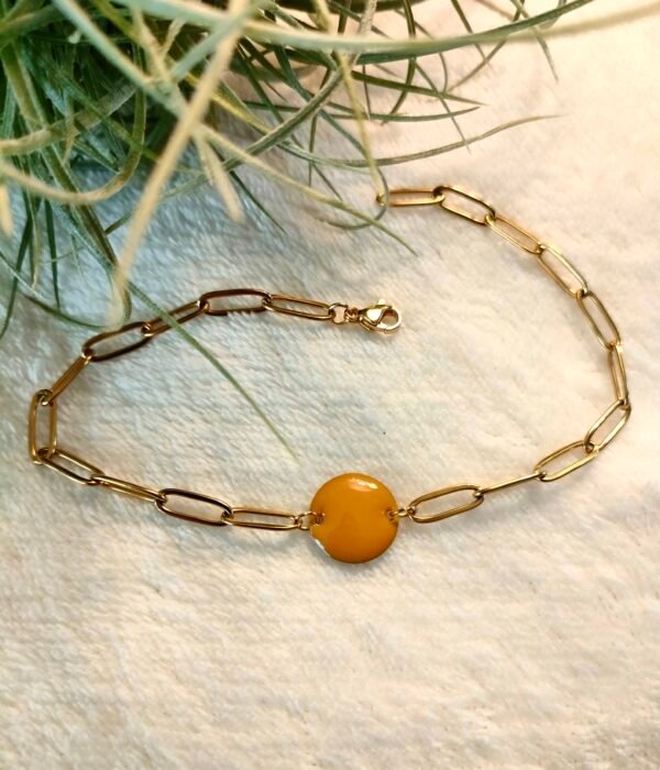 Bracelet sequin rond jaune moutarde