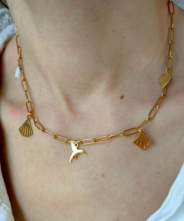 Collier doré breloques oiseau