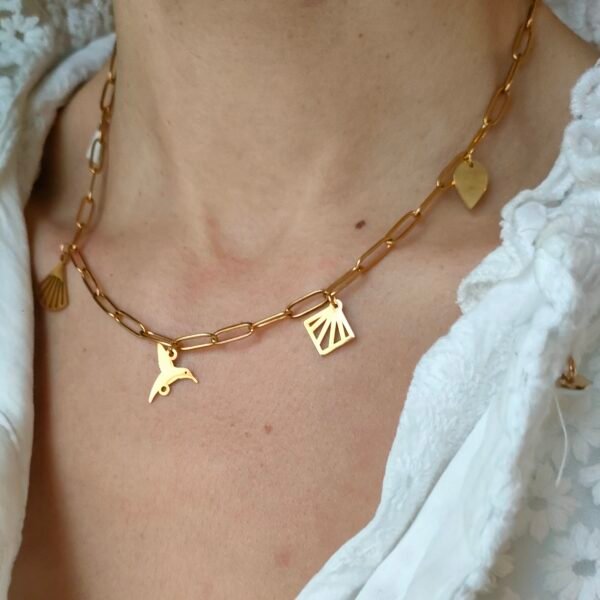 Collier doré breloques oiseau